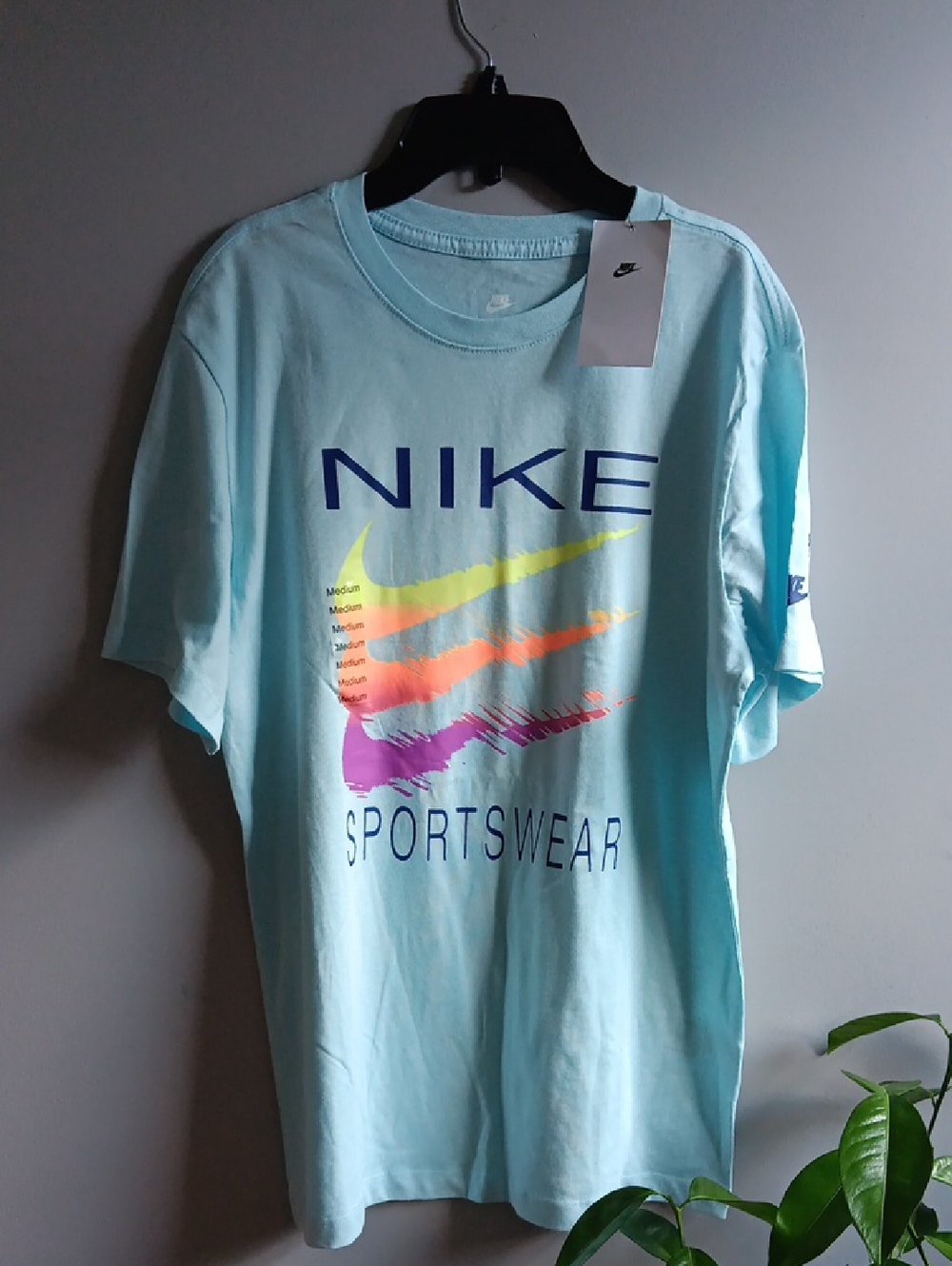 Men's Nike Tee Light Blue Vibrant Colors Swoosh Front - Size M